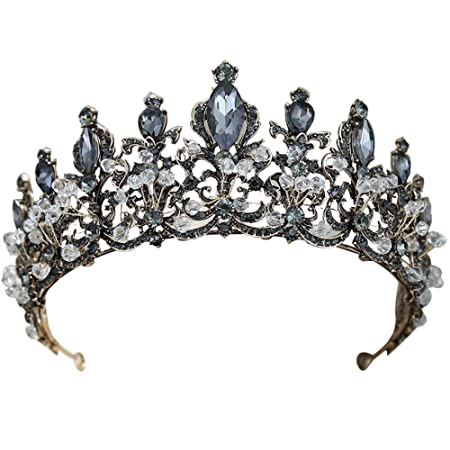 Sunshinesmile Bride Black Crystal Baroque Queen Crown Vintage Princess Tiara Wedding Prom Hair Accessories for Women and Girls