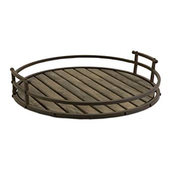 IMAX Vermont Iron and Wood Tray - Round Tray for Serving, Decorating - Large Rustic Storage Tray. Kitchen and Dining