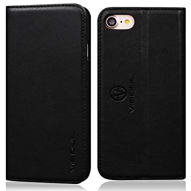 iPhone 8 Case, iPhone 7 Wallet Case, VISOUL Genuine Leather Luxury Classic Folio Case Book Design with Stand and 3 Card Slots, Magnetic Closure Case for Apple iPhone 8/7 (4.7 inch) (Classic Black)