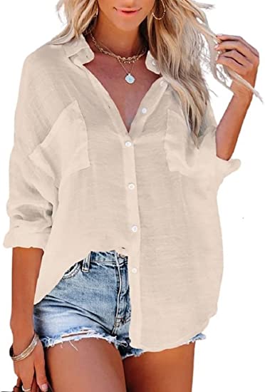 Bsubseach Button Down Shirt Cover Up Bathing Suit Coverups for Women Summer Casual Blouse