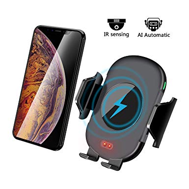 Wireless Car Charger, Automotive Holder Type, Automatic 360 Degree Rotation and Infrared Detection Technology for Samsung Galaxy S8 S7/S7 Edge, Note 8 5, iPhone X, 8/8 Plus and Qi Enabled Devices