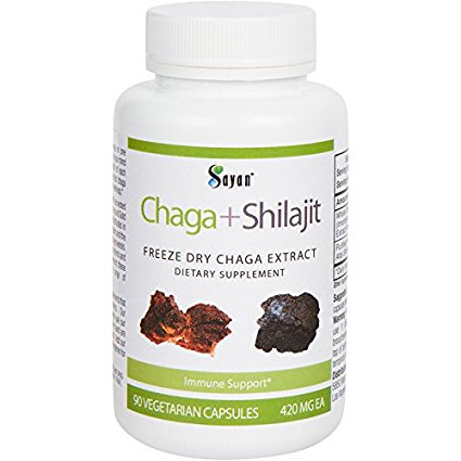 Sayan Siberian Chaga Mushroom Extract with Shilajit, 90 Vegetarian Capsules 420mg each - Powerful Antioxidant Fulvic Acid, Immune System Booster, Inflammation Reduction Help, Supports Fight Yeast