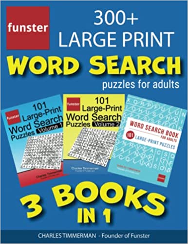Funster 300  Large Print Word Search Puzzles for Adults - 3 Books in 1: Giant value pack of word search for adults large print, seniors welcome