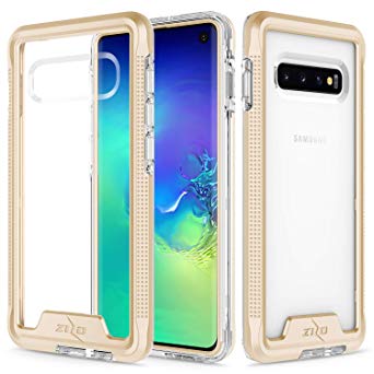 Zizo Ion Series Compatible with Samsung Galaxy S10 Triple Layered Hybrid Case Military Grade Drop Tested Gold Clear