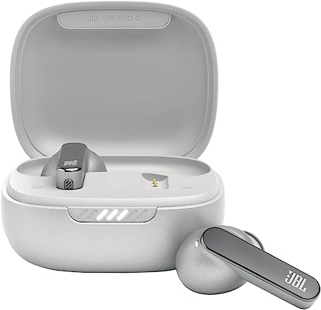 JBL Live Pro 2 TWS Earphones, In Ear, Noise Cancelling Bluetooth Earphones with 40 hours of Battery Life, Water Resistant , Silver