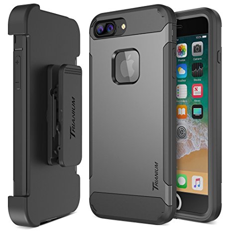 Trianium iPhone 8 Plus Case [Duranium Series] with Holster Case Heavy Duty Cover and Built-in Screen Protector for Apple iPhone8 Plus Phone (2017) Belt Clip Kickstand [Full Body Protection]- Gunmetal
