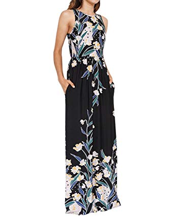 Karlywindow Womens Floral Long Maxi Dresses Sleeveless High Waisted Oversized Dress