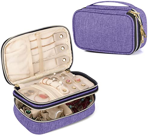 Teamoy Double Layer Jewelry Organizer, Jewelry Travel Case for Rings, Necklaces, Earrings, Bracelets and More(Small, Purple)