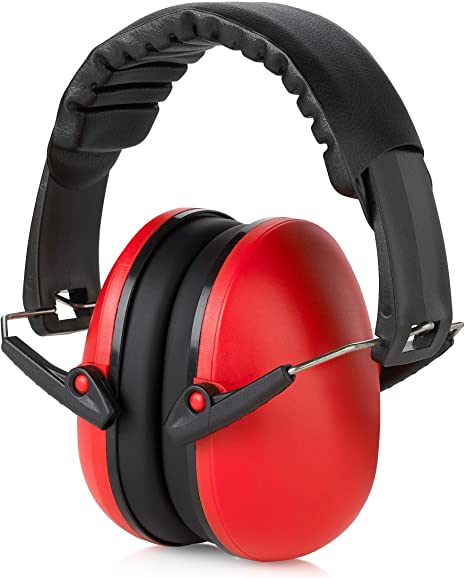 Hearing Protection and Noise Reduction Earmuffs - Lightweight, Adjustable and Foldable NRR 20dB Safety Ear Protection for Shooting, Heavy Machinery Work and Hunting Fits Adults and Kids, Red