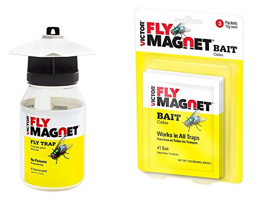 Victor Fly Magnet Reusable Trap with Bait, 3 Extra Fly Magnet Bait Packs Included