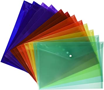Lightahead LA-7550 Clear document folder with snap button,Premium Quality Poly Envelope, US LETTER / A4 size, Set of 12 in 6 assorted Colors, Blue, Green, Orange, Yellow, Purple, Maroon