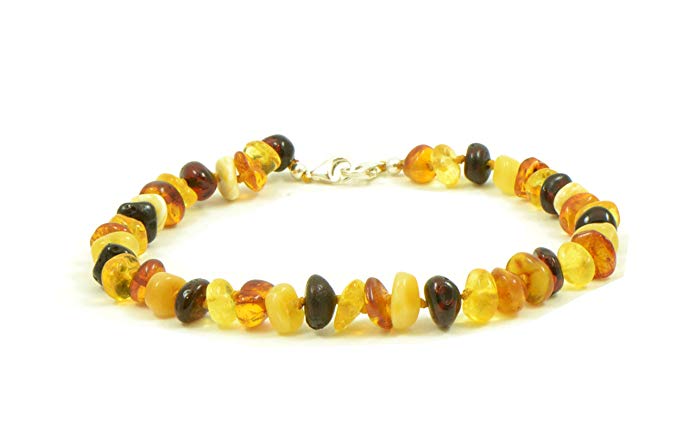 Baltic Amber Adult Anklet Multicolor, Adjustable 7.5~9.5inches (19-24cm)