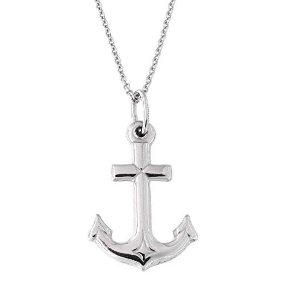 Beauniq Solid Sterling Silver Rhodium Plated Cross Anchor Pendant Necklace