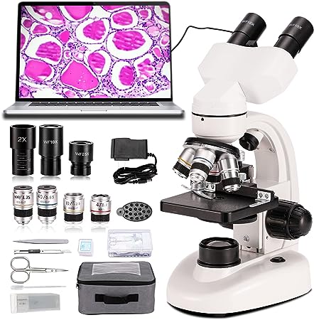 microscopes for Adults, Dual LED Illumination & Two-Layer Mechanical Stage, Biological Microscope for Adults & Students, Includes Phone Holder & Prepared Microscope Slides