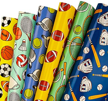 WRAPAHOLIC Wrapping Paper Sheet - UV Printing Different Ball Patterns for Birthday, Holiday, Baby Shower - 1 Roll Contains 6 Sheets - 17.5 inch X 30 inch Per Sheet