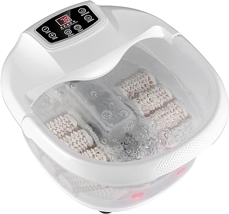 COSTWAY Foot Spa/Bath Massager, with Heat & Bubbles & 6 Electric Massage Rollers, Circulating Heating System, Temperature & Time Control, Foot Tub Soaking for Fatigue Release, Home Use (White)