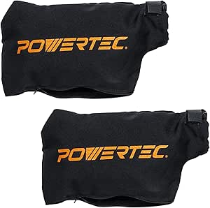 POWERTEC Miter Saw Dust Collector Bag for 10", 12" Miter Saw, Fits Nominal 2-1/2" Dust Ports, Hook and Loop Dust Bag w/Zipper and Wired Adjustable Stand for Belt Sander, 2PK (75075-P2)