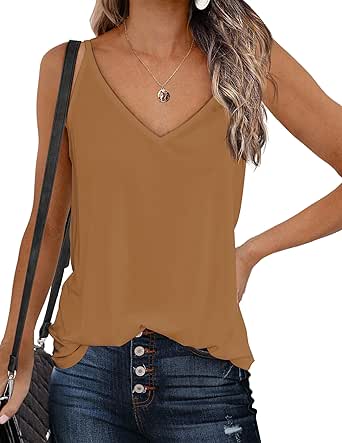 Zeagoo Womens V Neck Camisole Tank Top Strap Sleeveless T Shirt Casual Loose Vest Blouse - S-XXL