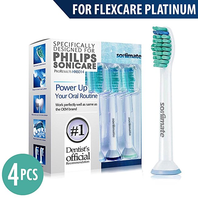 Standard Size Replacement Toothbrush Heads Generic Philips Sonicare Flex Care Platinum - 4 Pcs Fit for HX9110 HX9111 HX9112 HX9120 HX9140 HX9150 HX9160 HX9171 HX9172 HX9180 HX9191