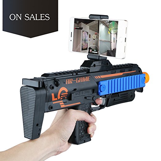 Bluetooch AR Game Gun Video Shooting Toy, Reality Controller With Cell Phone Stand Holder, New 2018 Model The Most Advanced 360 Degrees Video Vision, Hundreds of Games for iPhone, Android and all other Smart Phones!