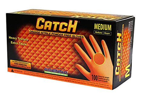 Adenna Catch 8 mil Nitrile Powder Free Gloves (Orange, Medium) Box of 100
