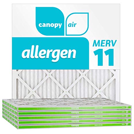 Canopy Air 20x20x1 MERV 11, Allergen Protection Air Filter for a Healthy Home, 20x20x1, Box of 6, Made in The USA