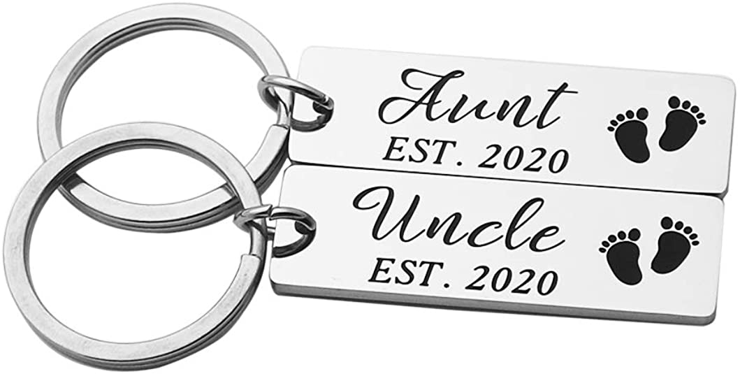 INGMARUO Aunt Uncle Est 2020 Aunt and Uncle Keychain Set Pregnancy Announcement to New Aunt Uncle Gift Aunt Uncle Reveal
