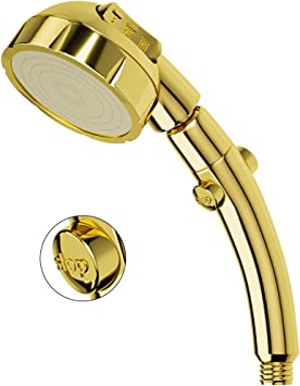 Handheld Shower Head with ON/OFF Switch High Pressure Shower Head with 3 Spray Settings Detachable and 360 Degree Rotation - Gold