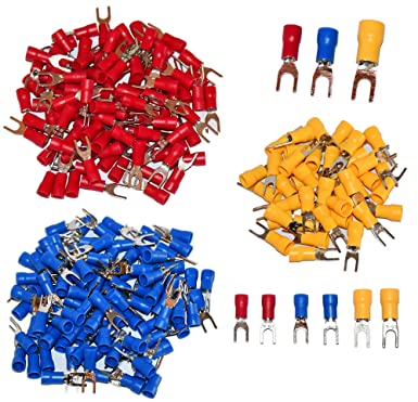 240 Pcs Insulated Fork Spade U-Type Wire Connector Electrical Crimp Terminal Red 18-22AWG 100Pcs Blue 14-16AWG 100Pcs Yellow 12-10 AWG 40Pcs