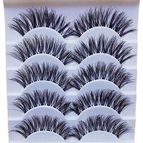 Bluelans 5 Pairs Long Cross False Eyelashes Makeup Natural Thick Black Fake Eye Lashes Extension Makeup