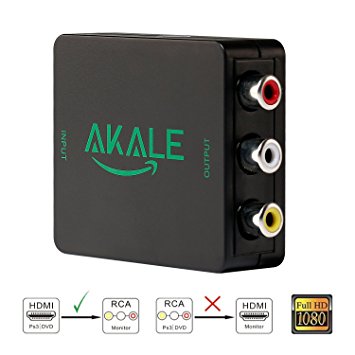 Akale HDMI to RCA Composite CVBS Vedio Audio AV Converter Adapter 1080P Supporting PAL/NTSC for Roku and AppleTV Amazon Fire TV Stick PC Laptop Xbox PS3 PS4 TV STB VHS VCR Camera /Blu-ray DVD,Black