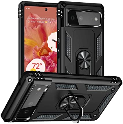 Google Pixel 6 Case, Pixel 6 Case, Yiakeng Military Grade Protective Cases with Ring for Google Pixel 6 (Black)