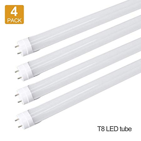 LightingWill LED T8 Light Tube 2FT, Warm White 3000K-3500K, Dual-End Powered Ballast Bypass, 1000Lumens 10W (24W Fluorescent Equivalent), Frosted Cover, AC85-265V Lighting Tube Fixtures, 4 Pack