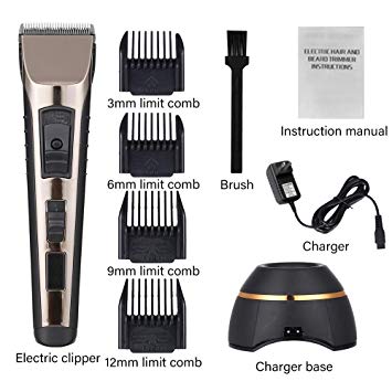 AngFan Rechargeable Hair Clippers Electric Hair Trimmers for Men Kids and Babies with 4 Guide Combs Rotary Motor Quiet Home Barber Fade Clipper Self Hair Cutting Haircut Grooming Kit (Gold)