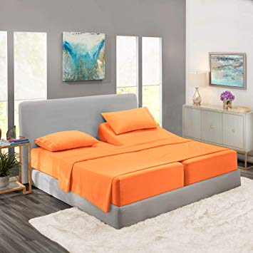 Nestl Bedding 5 Piece Sheet Set - 1800 Deep Pocket Bed Sheet Set - Hotel Luxury Double Brushed Microfiber Sheets - Deep Pocket Fitted Sheet, Flat Sheet, Pillow Cases, Split Cal King - Light Orange