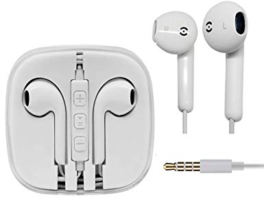 [2Pack] Headphones MAS CARNEY Earphones Headsets Earbuds for Apple iPhone 4 4s 5 5s 5se 5c 6 6plus 6s 6splus iPad iPod MacBook Samsung Galaxy LG with Mic and Remote (Apple White)