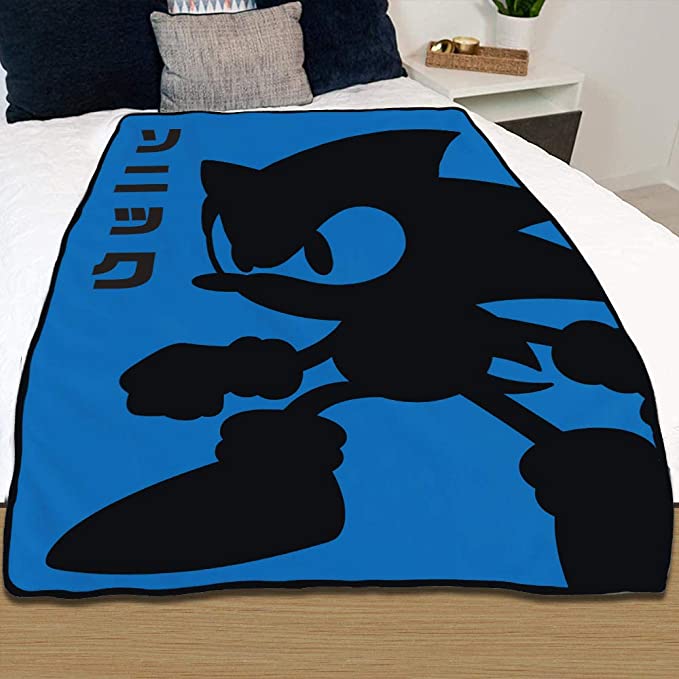 Sonic The Hedgehog Fleece Blanket [Blue and Black 46"x60"] Sonic Comforter for Boys, Girls, Kids and Adults, Plush Throw (Officially Licensed), by JustFunky