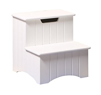 Kings Brand White Finish Wood Bedroom Step Stool With Storage