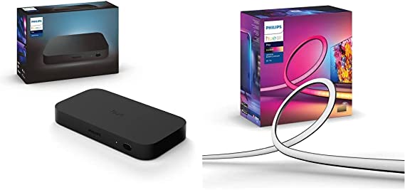 Philips Hue Play HDMI Sync Box to Sync Hue Colored Lights & Gradient LightStrip 75" (Sync with TV, Music and Gaming), Hue Hub & Hue Sync Box Required