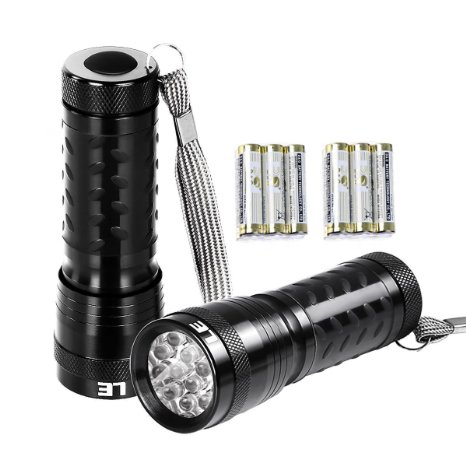 LE 2 Packs Super Bright LED Flashlights, 14 LED, Waterproof IP44, 6 AAA Batteries Included (3 for each), Handheld Flashlights