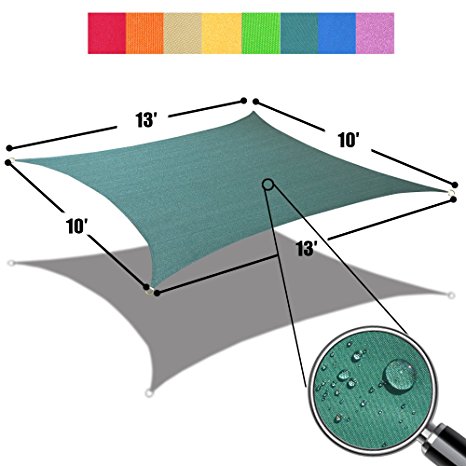 Alion Home 10' x 13' Waterproof Woven Sun Shade Sail in Vibrant Colors (Forest Green)