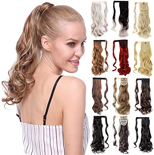 Straight Curly Wavy Wrap Around Claw Clip in Ponytail Bendable Pony Tail Hair Extension One Piece with Braiding