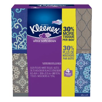 Kleenex Ultra Soft & Strong Facial Tissues, Low Count Cube, 75 ct, 4 Pack,