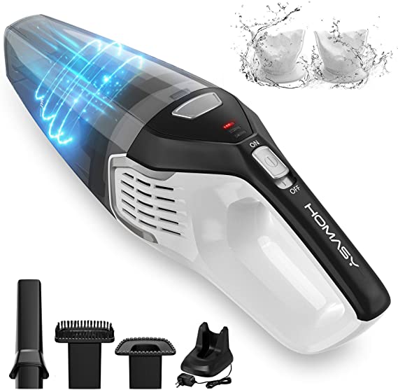 Homasy 8Kpa Portable Handheld Vacuum, Hand Vacuum Cordless with Powerful Cyclonic Suction, Rechargeable 14.8V Li-ion with Quick Charge Tech, Wet Dry Vac Cleaner for Car Pet Hair Dust Gravel Cleaning