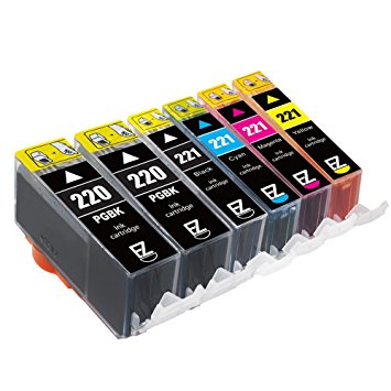 E-Z Ink (TM) Compatible Ink Cartridge Replacement for Canon PGI-220 CLI-221 (2 Large Black, 1 Cyan, 1 Magenta, 1 Yellow, 1 Small Black) 6 Pack