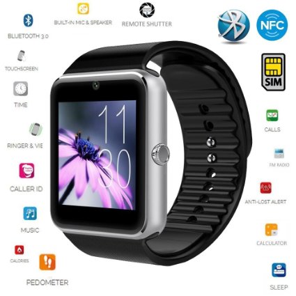Smart Watch Gt08 Clock Sync Notifier with Sim Card Bluetooth Connectivity Apple Iphone Android Phone Smart Watch (Silvery)