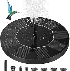 Solar Bird Bath Fountain Pump, 7" Solar Water Fountain with 6 Nozzles & Night Mode, Built-in 1200mAh Battery with Colorful Lights, 2.5W Solar Pump for Bird Bath, Garden, Pond, Pool, Outdoor