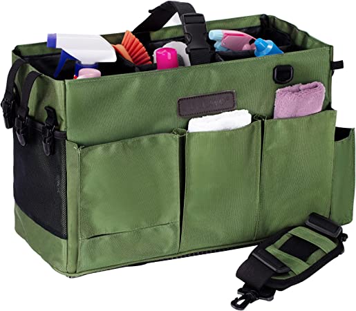 Jillmo Large Wearable Cleaning Caddy for Cleaning Supplies, Caddy Organizer with Handle and Shoulder and Waist Straps, Cleaning Caddy Bags for Housekeepers & Cleaners (Green)