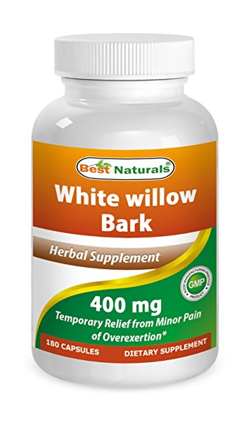 White Willow Bark 400 mg 180 Capsules by Best Naturals - Manufactured in a USA Based GMP Certified and FDA Inspected Facility and Third Party Tested for Purity. Guaranteed!!