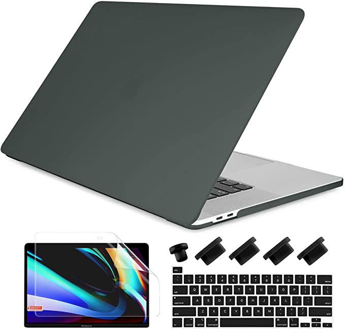 Dongke MacBook Pro 13 2020 Case Model A2251/A2289, Plastic Smooth Frosted Hard Shell Cover Case for MacBook Pro 13 inch with Retina Display and Touch Bar Fits Touch ID, Midnight Green